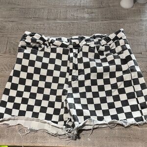Lucky & Blessed Black and White Checkered Jean Shorts (stretchy)